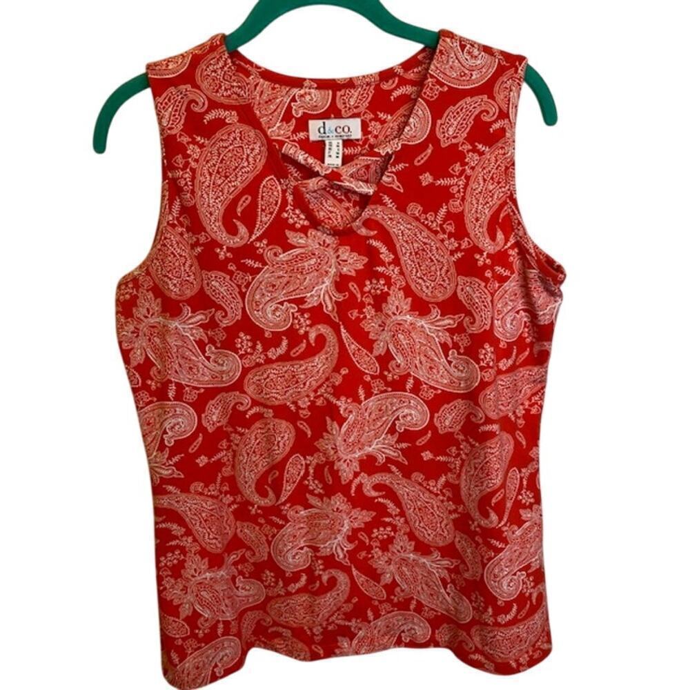 D & Co Denim & Co Womens Sleeveless Orange/White Size Small Front Detail
